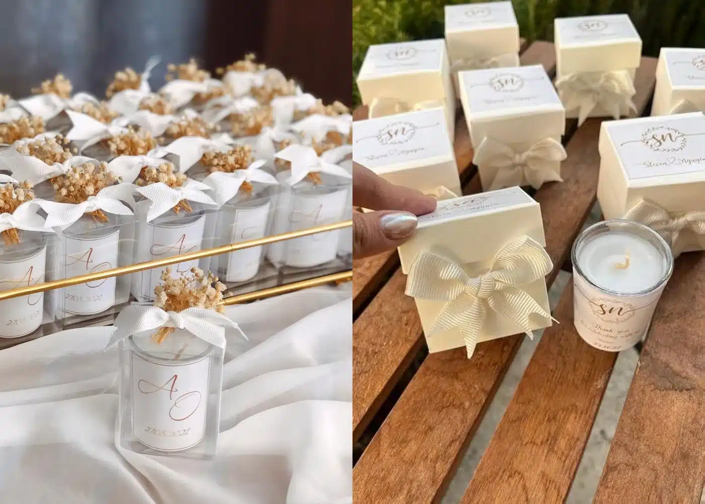 Personalizowane świeczki zapachowe jako upominek weselny.